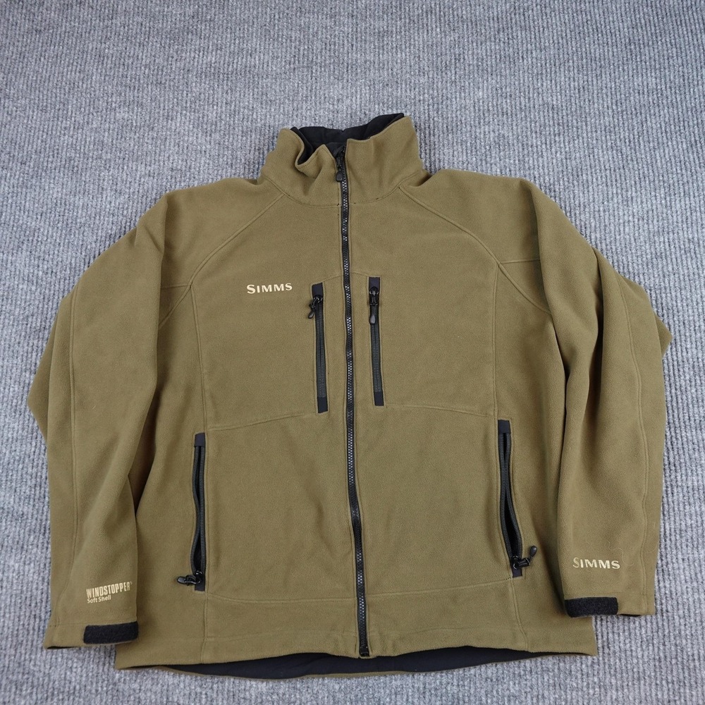 Simms Windstopper Soft Shell Jacket Mens Large Green Fishing Fleece Zip Outdoor